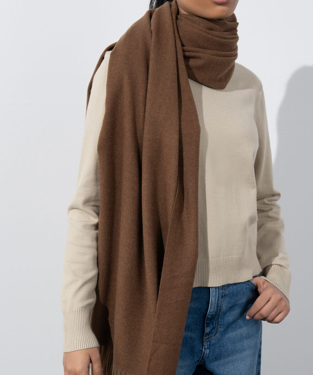 Women's Western Wear Brown Plain Woollen Scarf