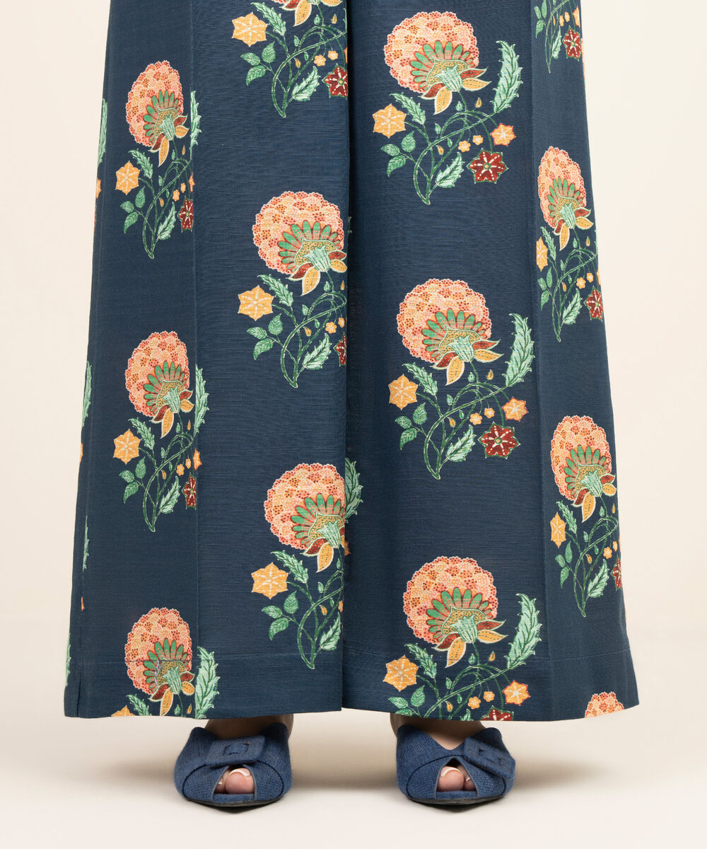 Women's RTW Cambric Blue Printed Flared Pants