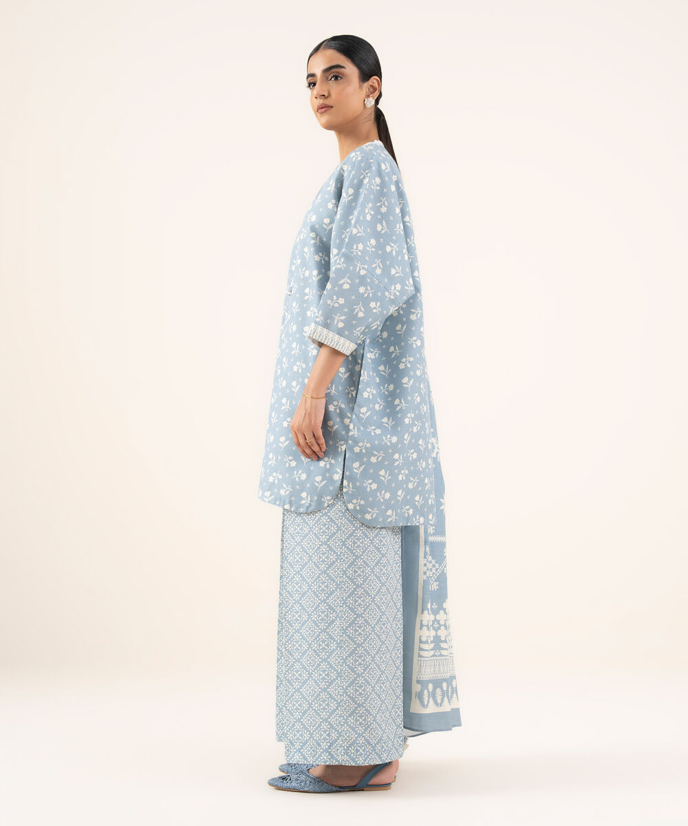 Women's Unstitched Lawn Printed Blue 3 Piece Suit
