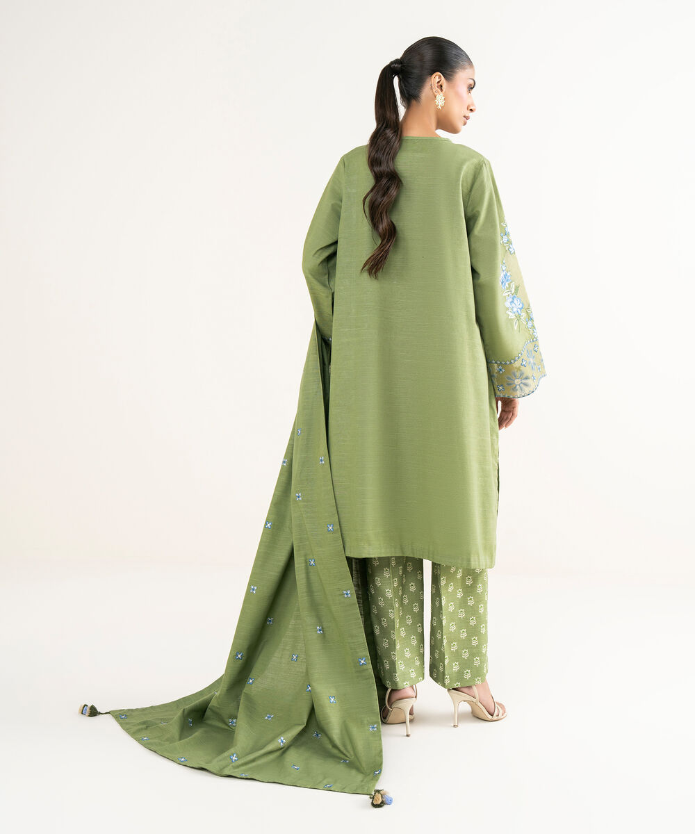 Women's Unstitched Lawn Embroidered Green 3 Piece Suit
