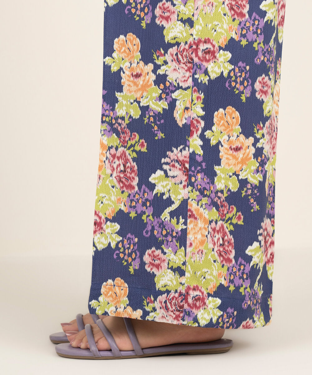 Women's RTW Seersucker Printed Purple Flared Pants