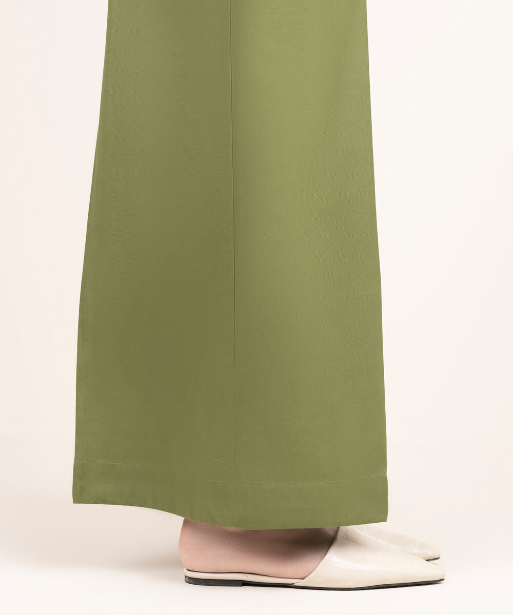 Women's RTW Cotton Viscose Solid Green Flared Pants