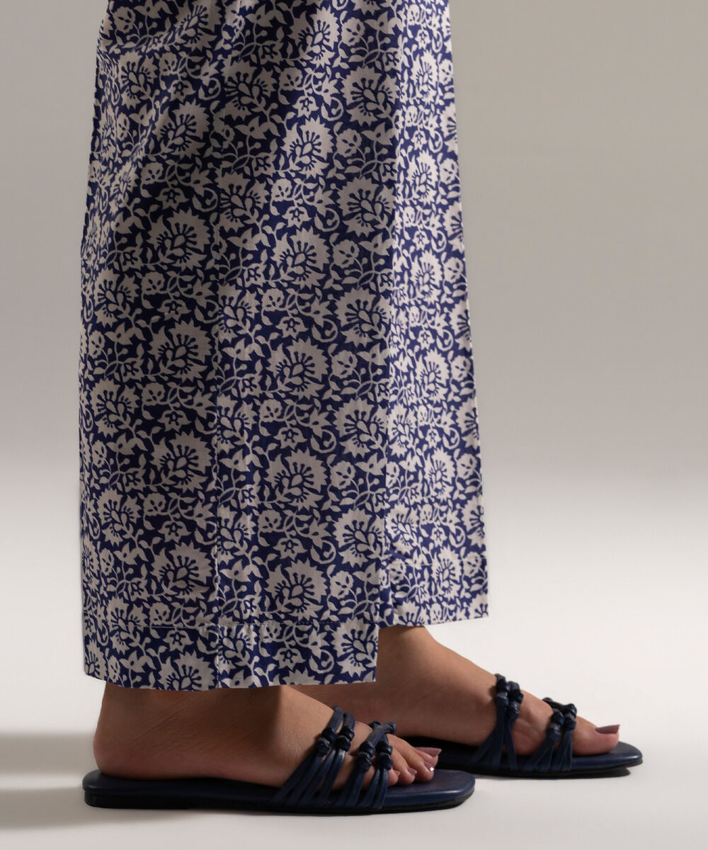 Women's RTW Cambric Printed Blue Straight Pants