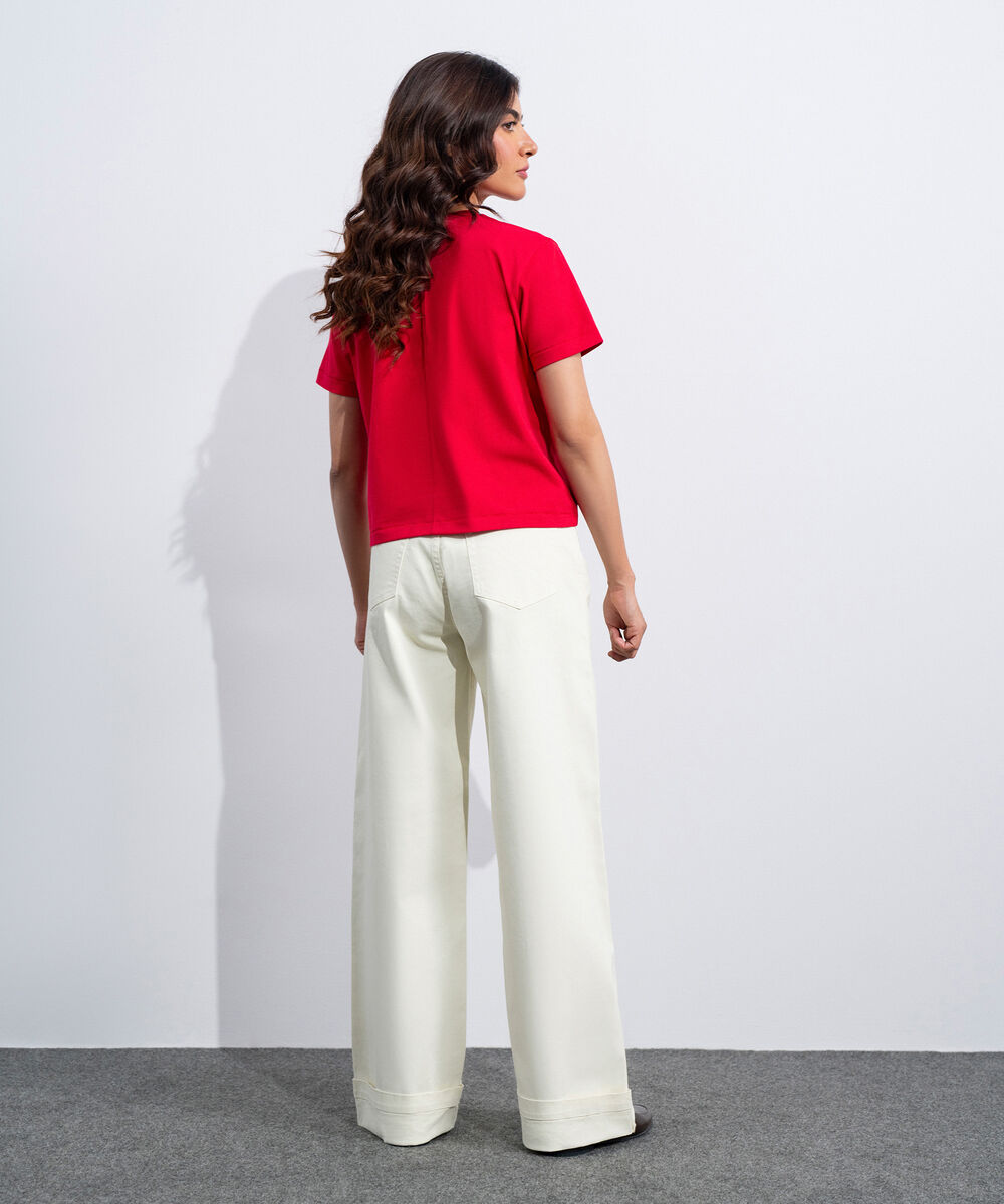 Women's Western Red Graphic T-Shirt In Mercerized Cotton Jersey