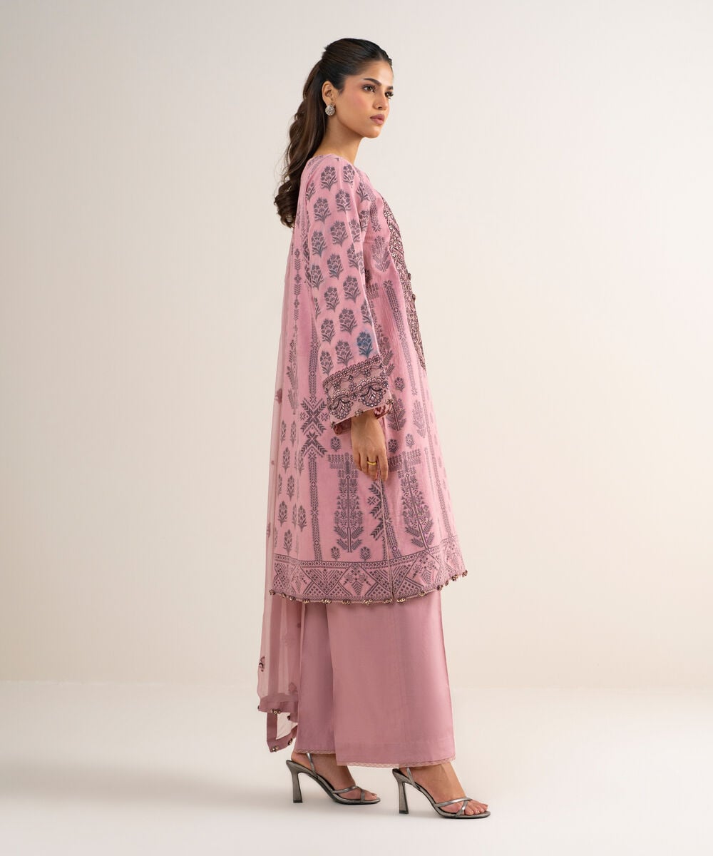 Women's Unstitched Extra Weft Jacquard Embroidered Pink