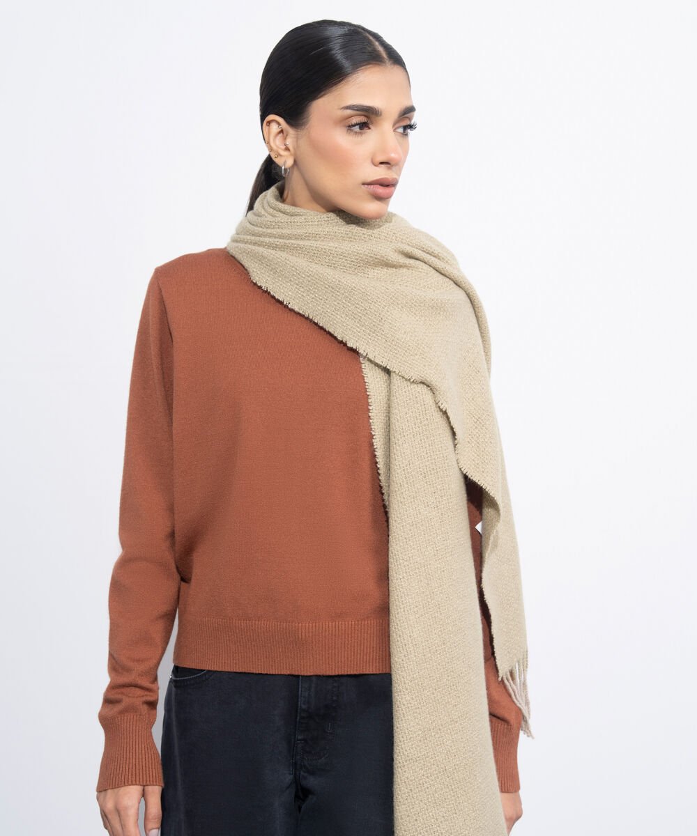 Women's Western Wear Off White Woollen Scarf