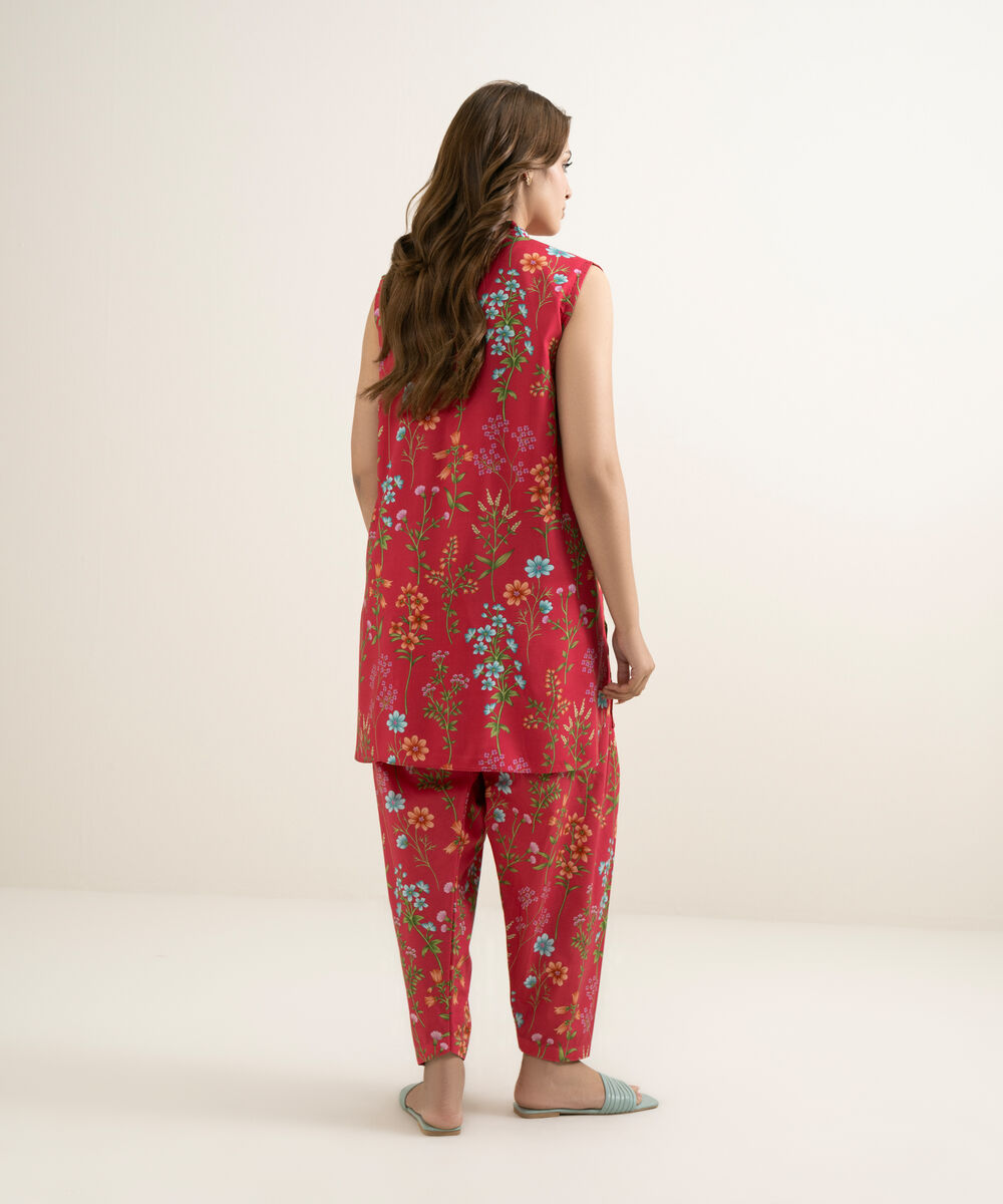 Women's RTW Arabic Lawn Printed Pink 2 Piece Suit