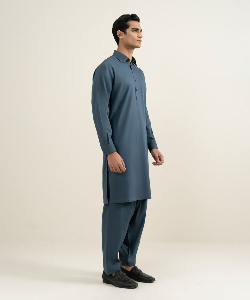 Men's navy Slub Cotton Kameez Shalwar