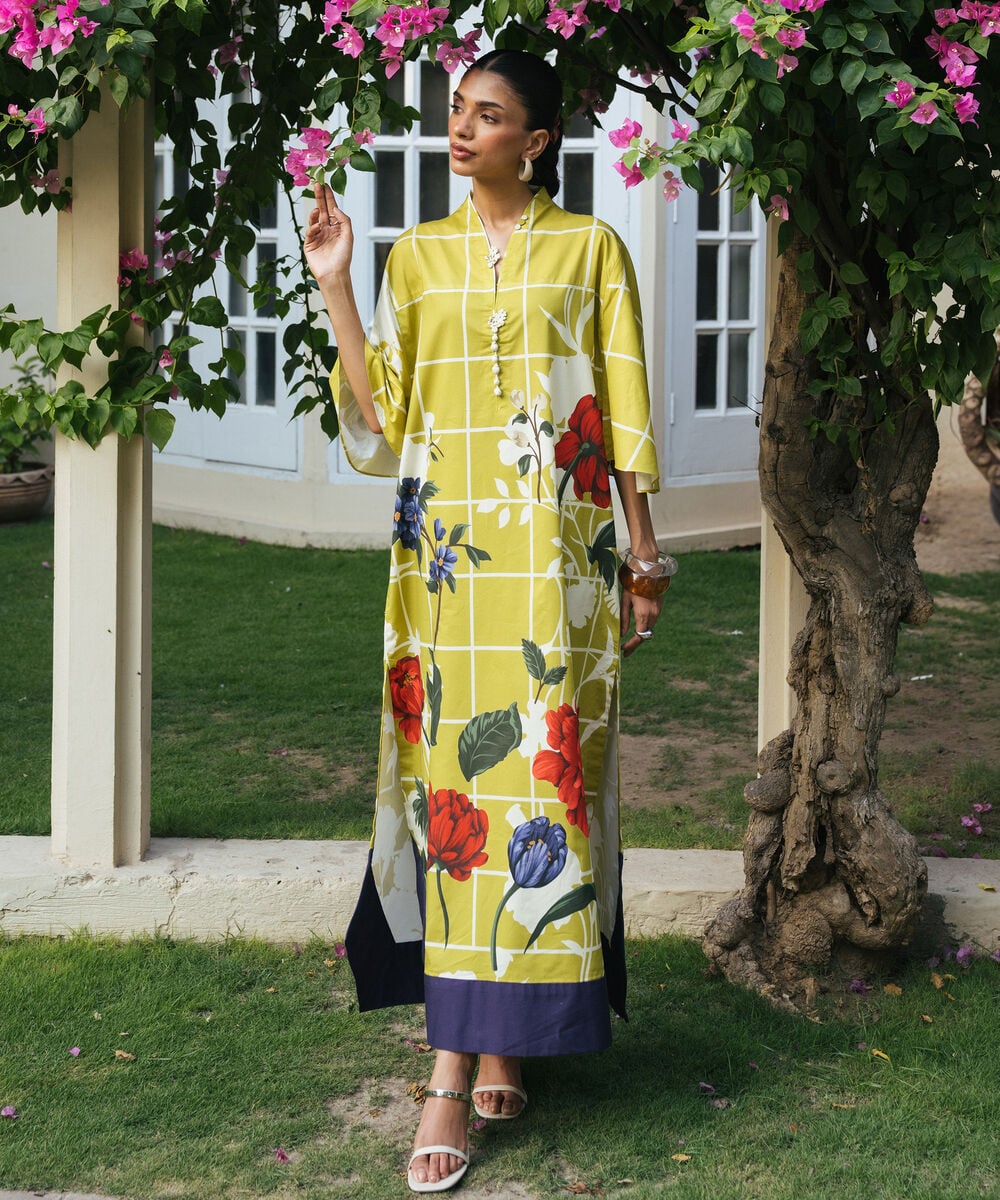 Women's Unstitched Lawn Printed Yellow 2 Piece Suit