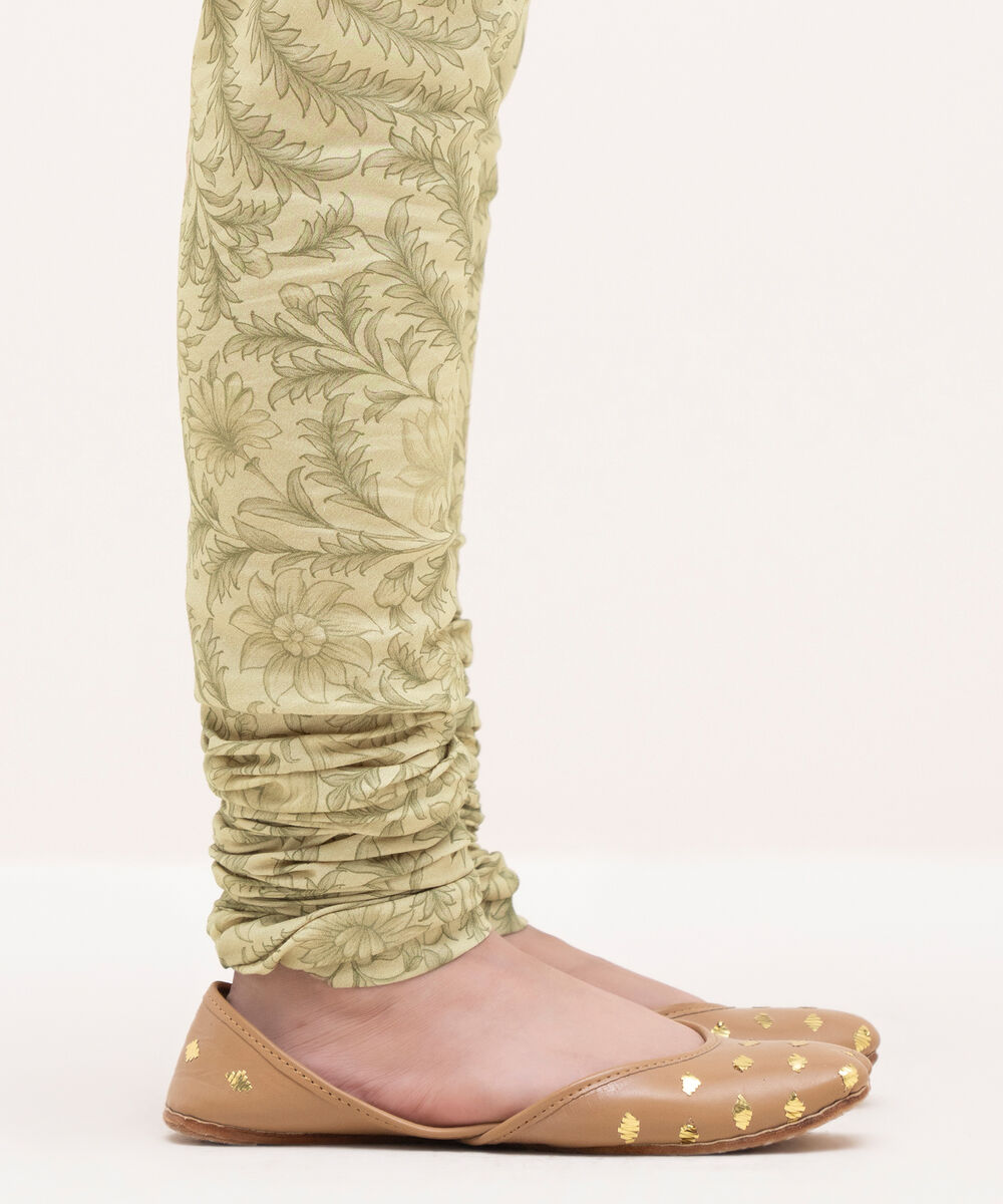 Women's RTW Cotton Viscose Beige Printed Chooridar Pants