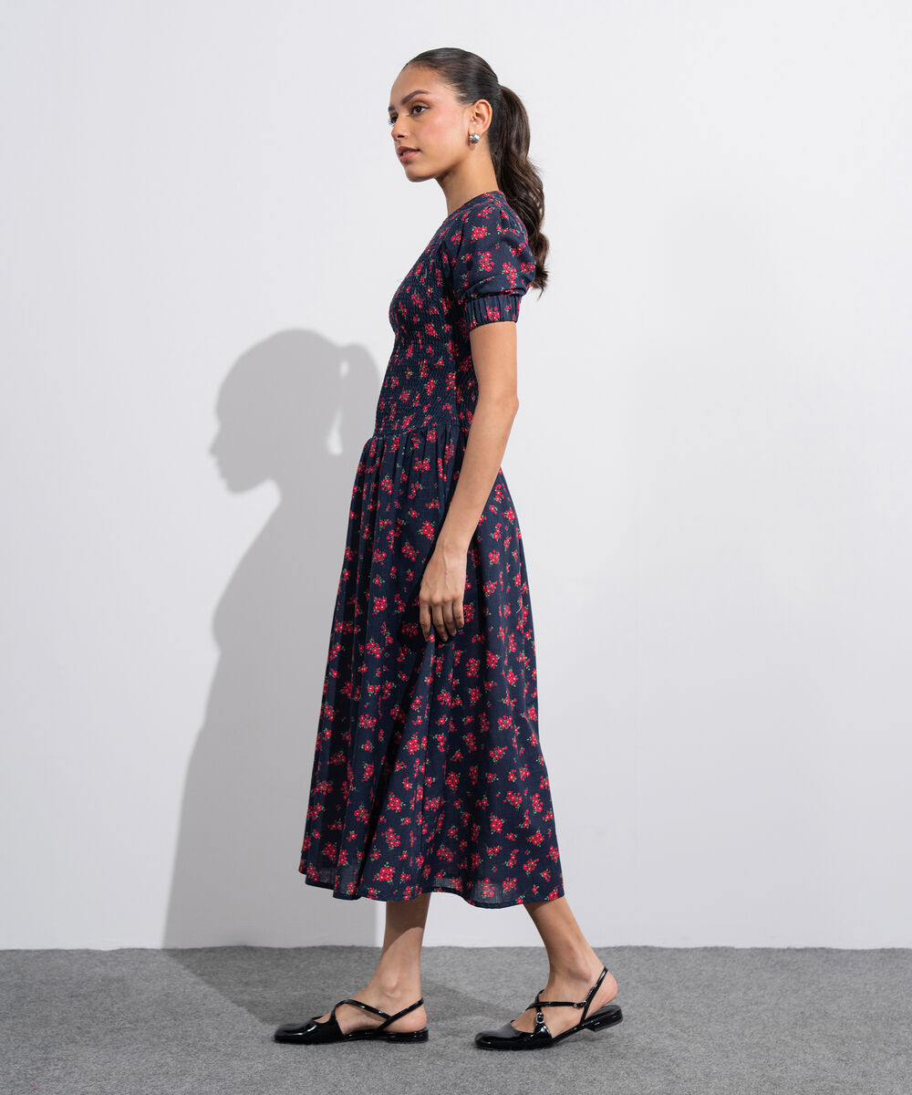 Women's Western Black And  Red Ditsy Printed Maxi Dress