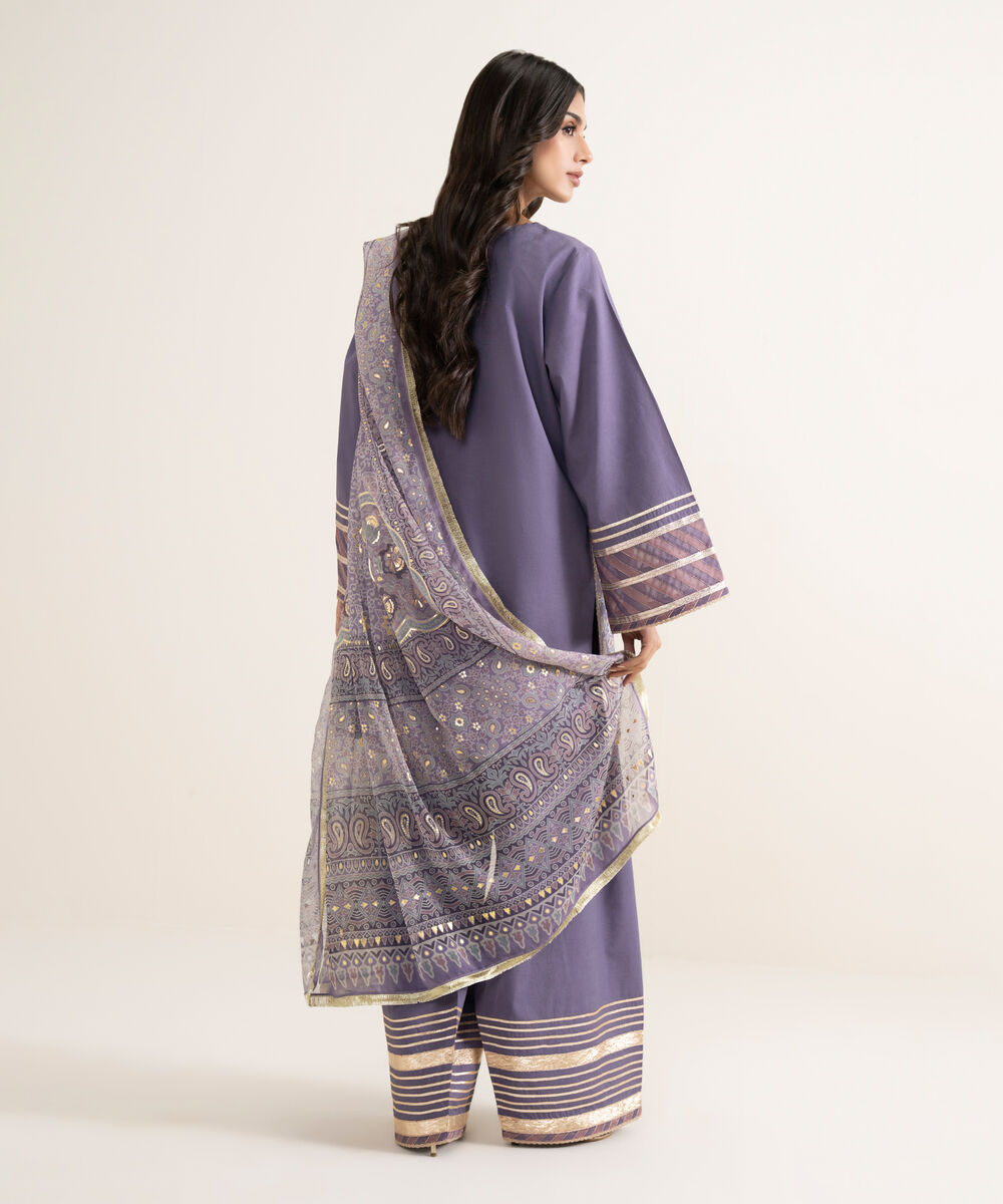 Women's Unstitched Textured Lawn Embroidered Purple 3 Piece Suit