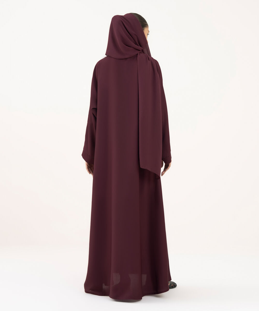 Women's Maroon Polyester Abaya Set
