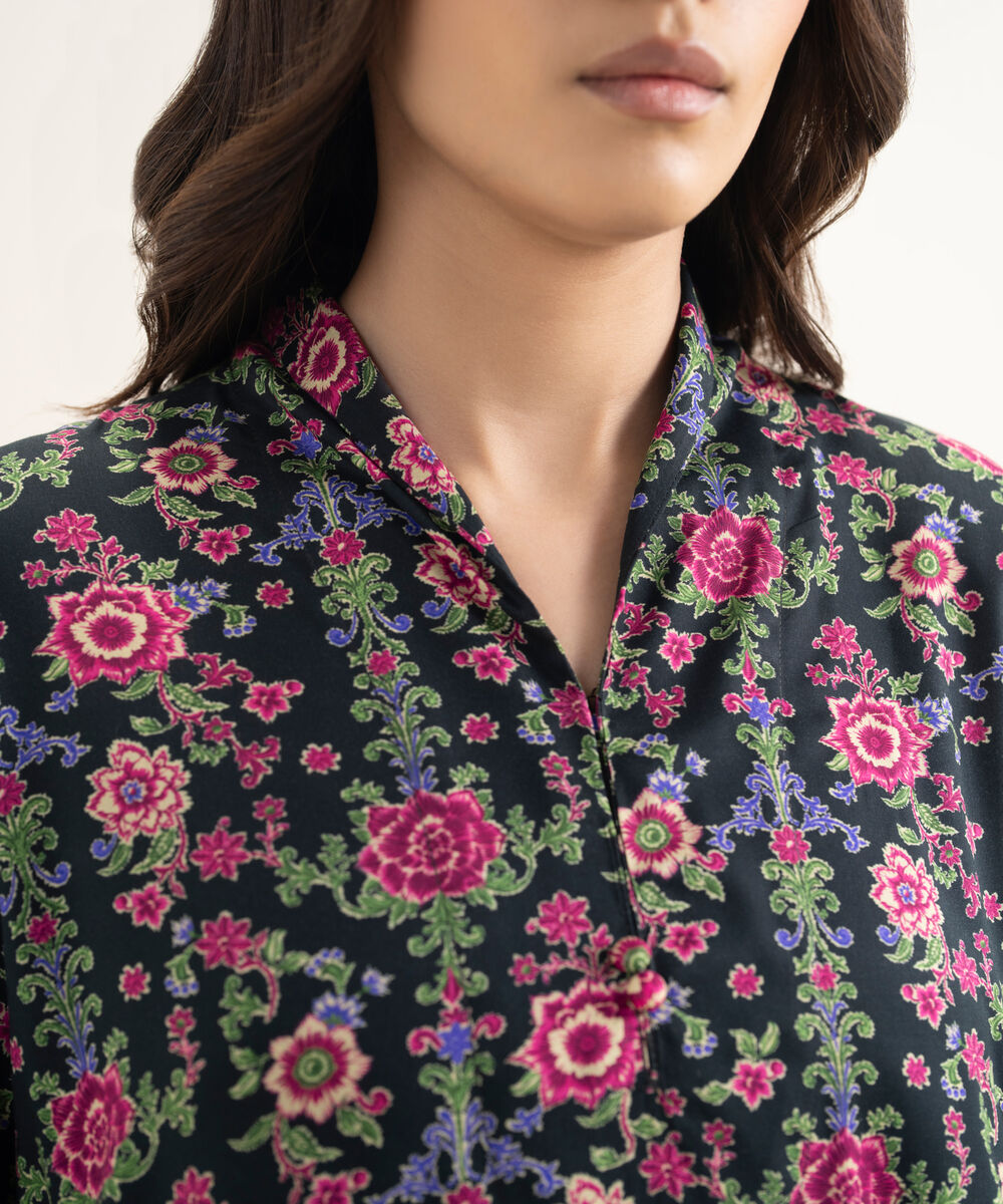 Women's RTW Arabic Lawn Printed Black Straight Shirt
