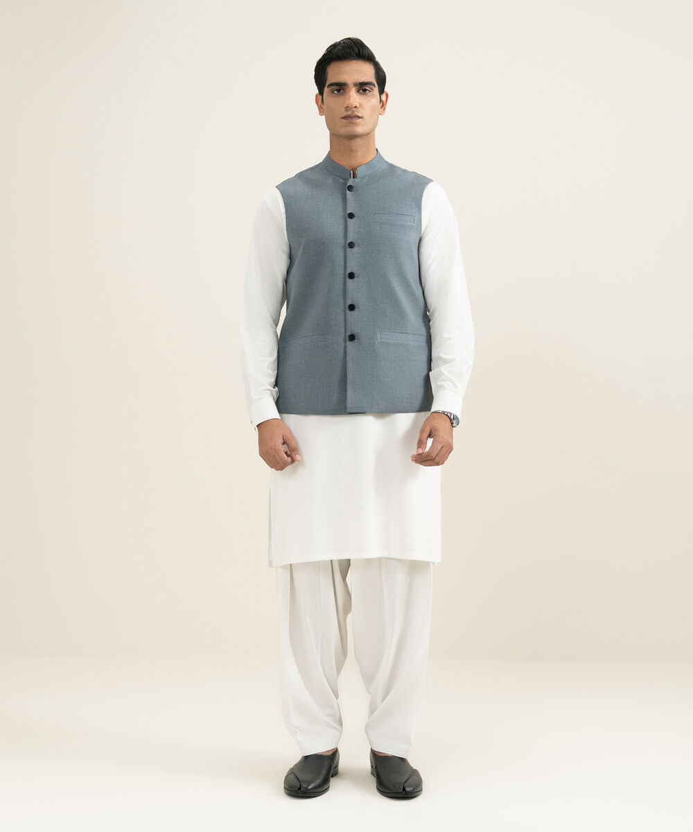 Men's blue grey Luxury Viscose Waistcoat