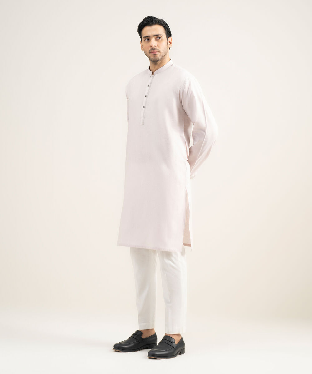 Men's Stitched Cotton Jacquard Light Mauve Kurta