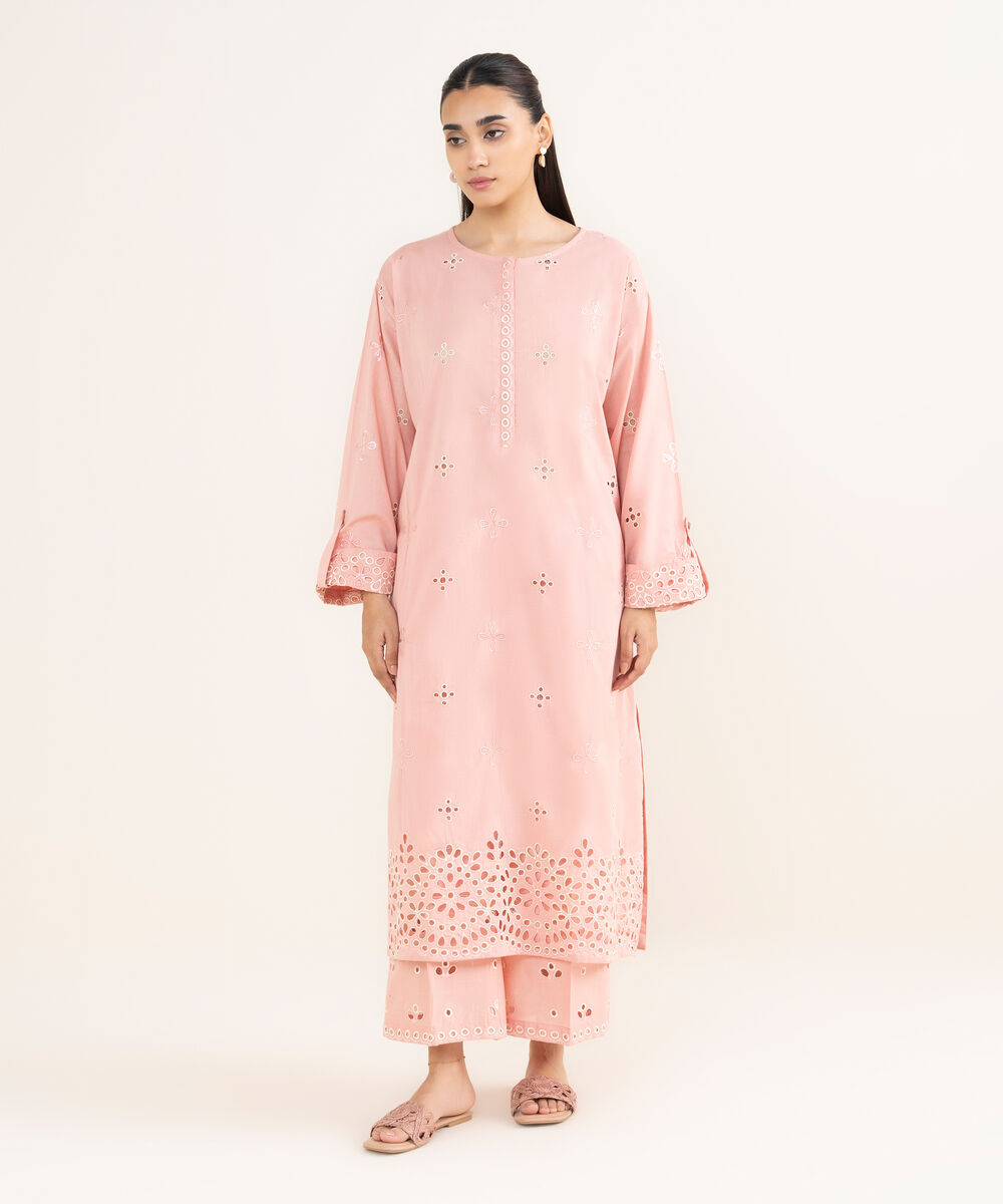 Women's RTW Cross Hatch Light Pink Embroidered A-Line Shirt
