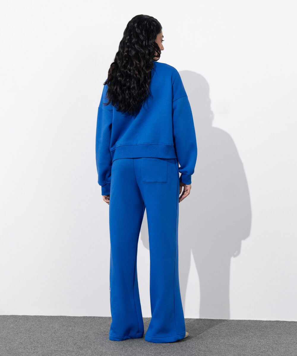 Women's Western Wear Blue Cropped Fleece Sweatshirt