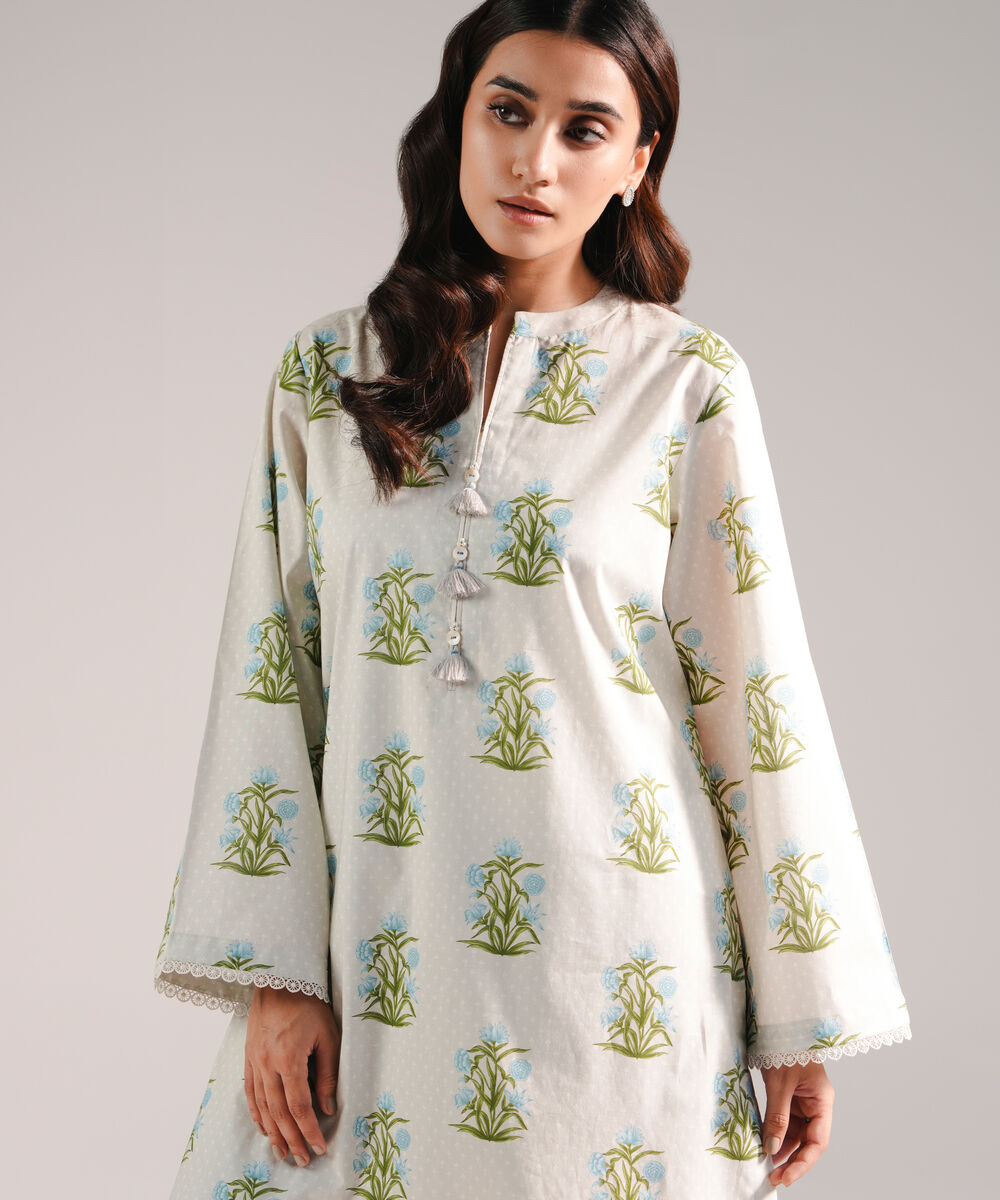 Women's RTW Lawn Printed Grey Straight Shirt