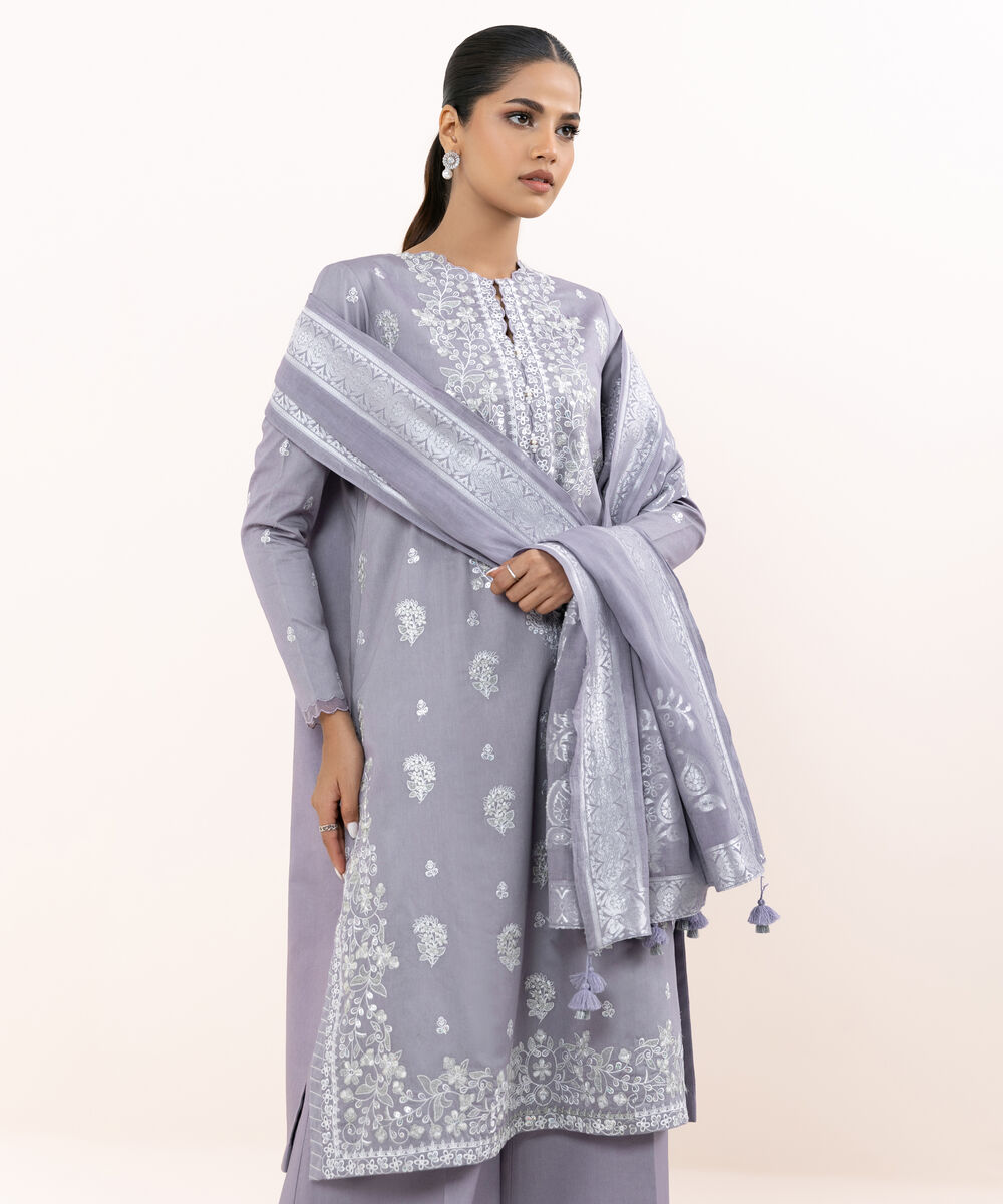 Women's Unstitched Light Cotton Satin Dyed Three Piece Suit