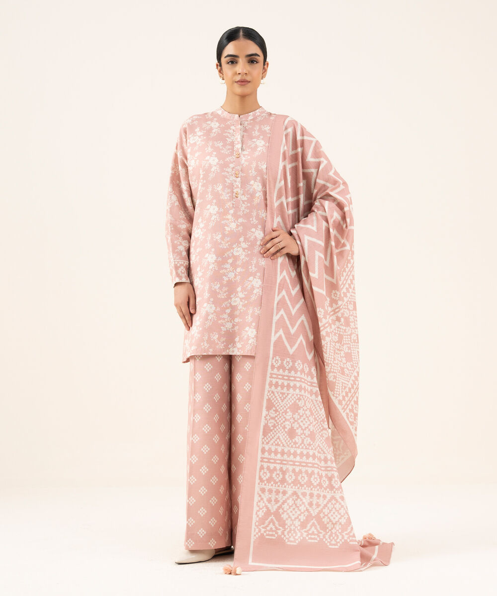Women's Unstitched Lawn Printed Pink 3 Piece Suit