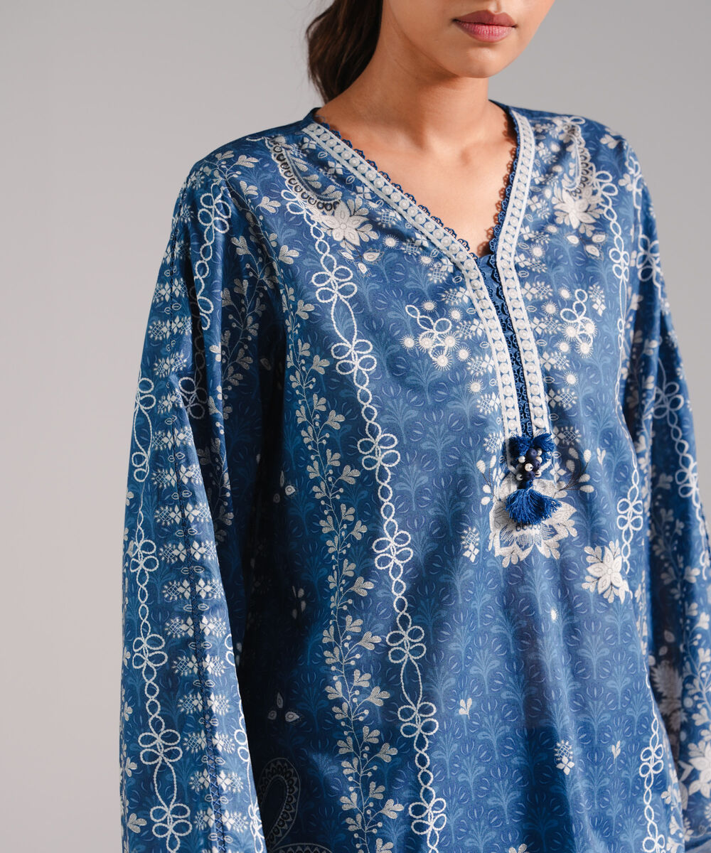 Women's RTW Lawn Printed Dark Blue 2 Piece Suit