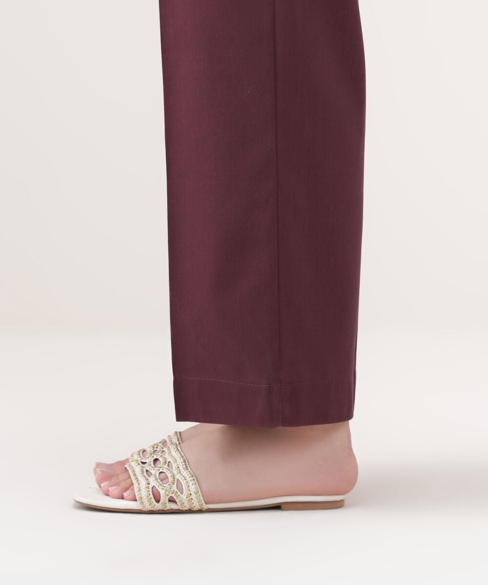 Women's RTW Cotton Viscose Solid Red Straight Pants