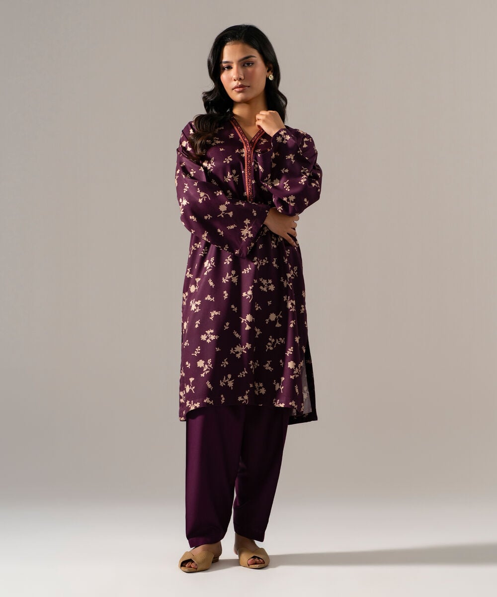 Women's RTW Viscose Marina Printed Purple Straight Shirt