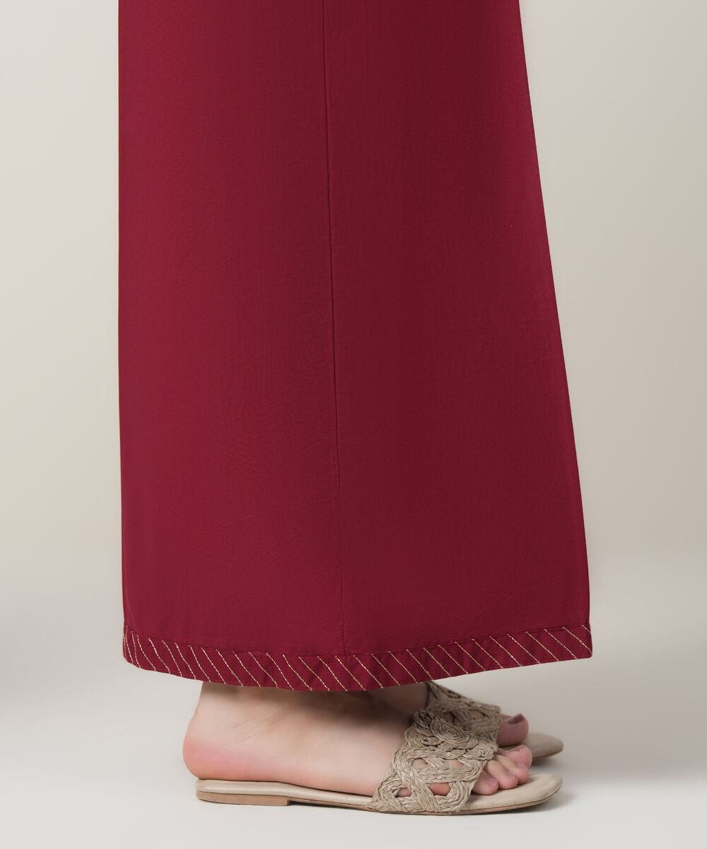 Women's RTW Cambric Maroon Solid Trousers