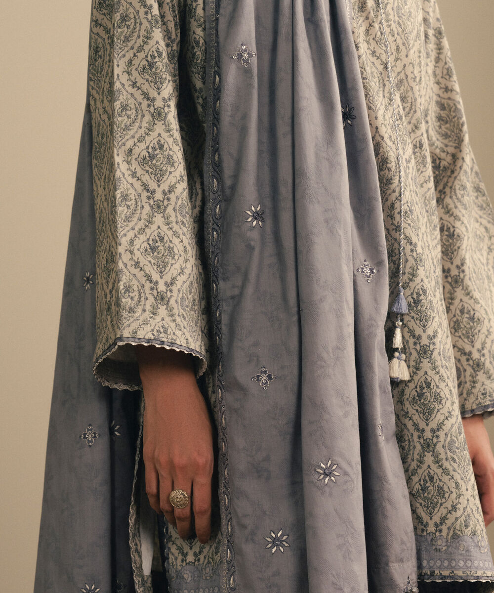 Women's Unstitched Cross Hatch Embroidered Grey 3 Piece Suit