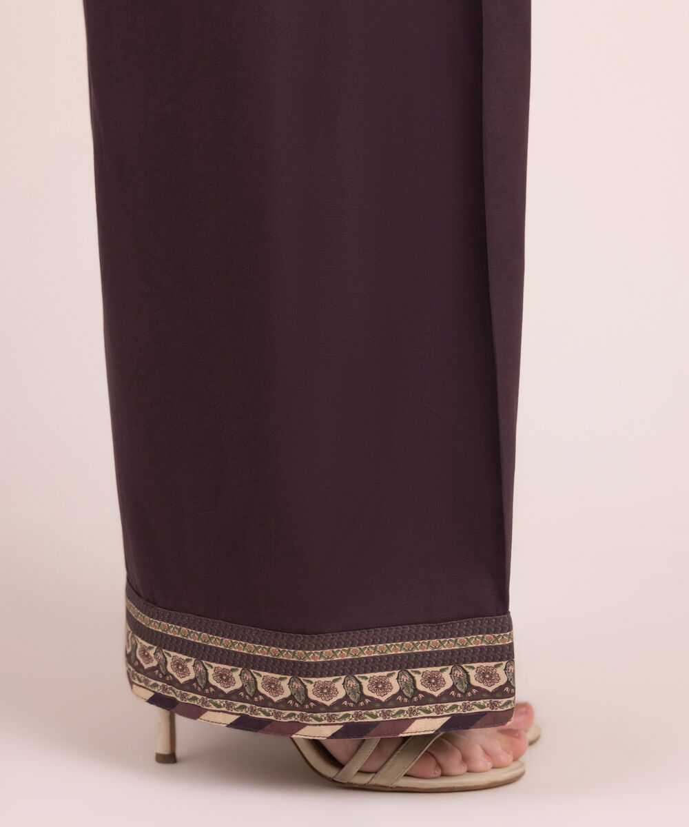 Women's RTW Linen Viscose Solid Brown Shalwar