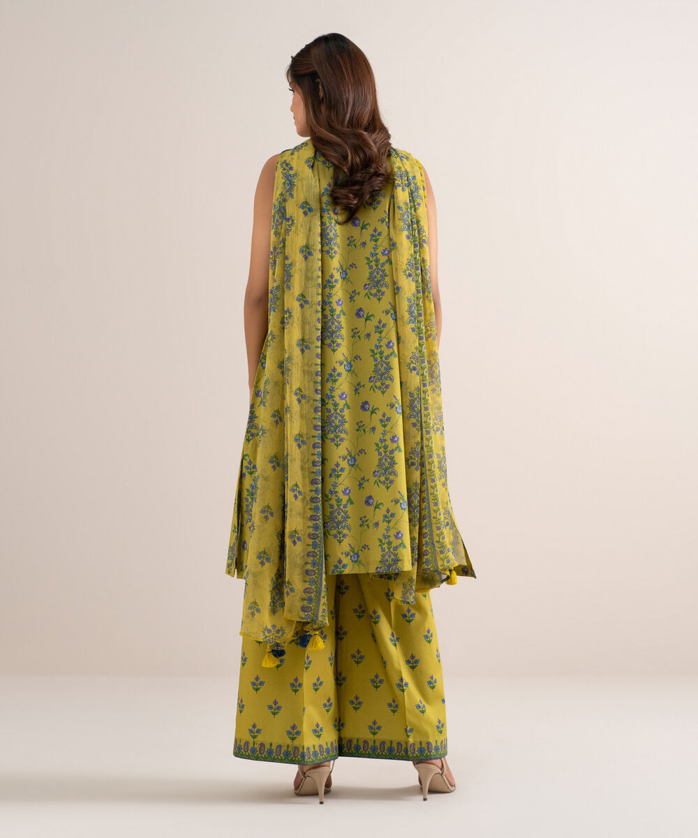 Women's Unstitched Lawn Printed Yellow 3 Piece Suit