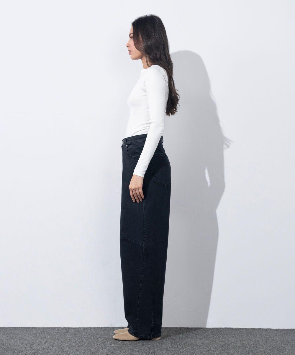 Women's Western Wear Dark Grey Barrel Fit Jeans