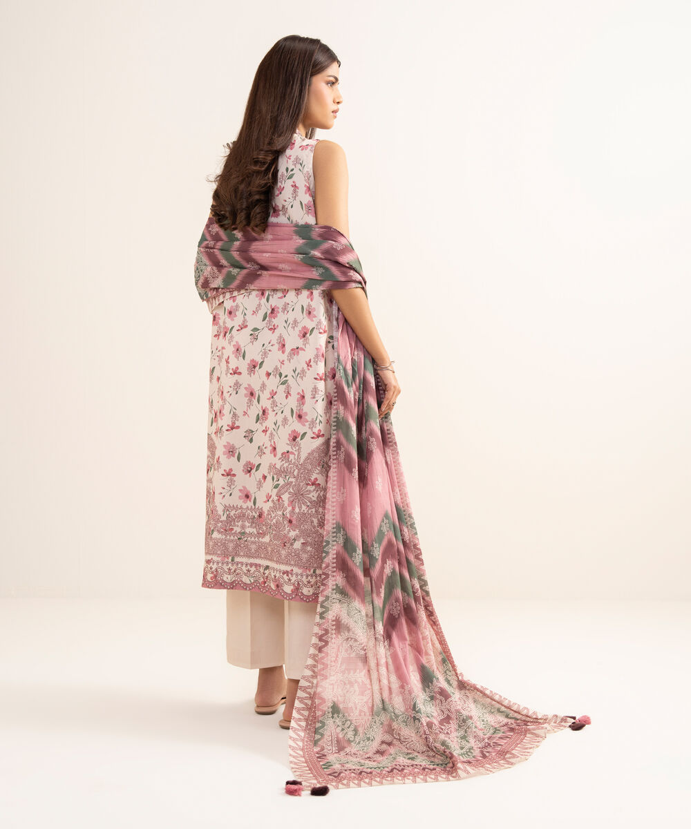 Women's Unstitched Lawn Printed Pink 3 Piece Suit