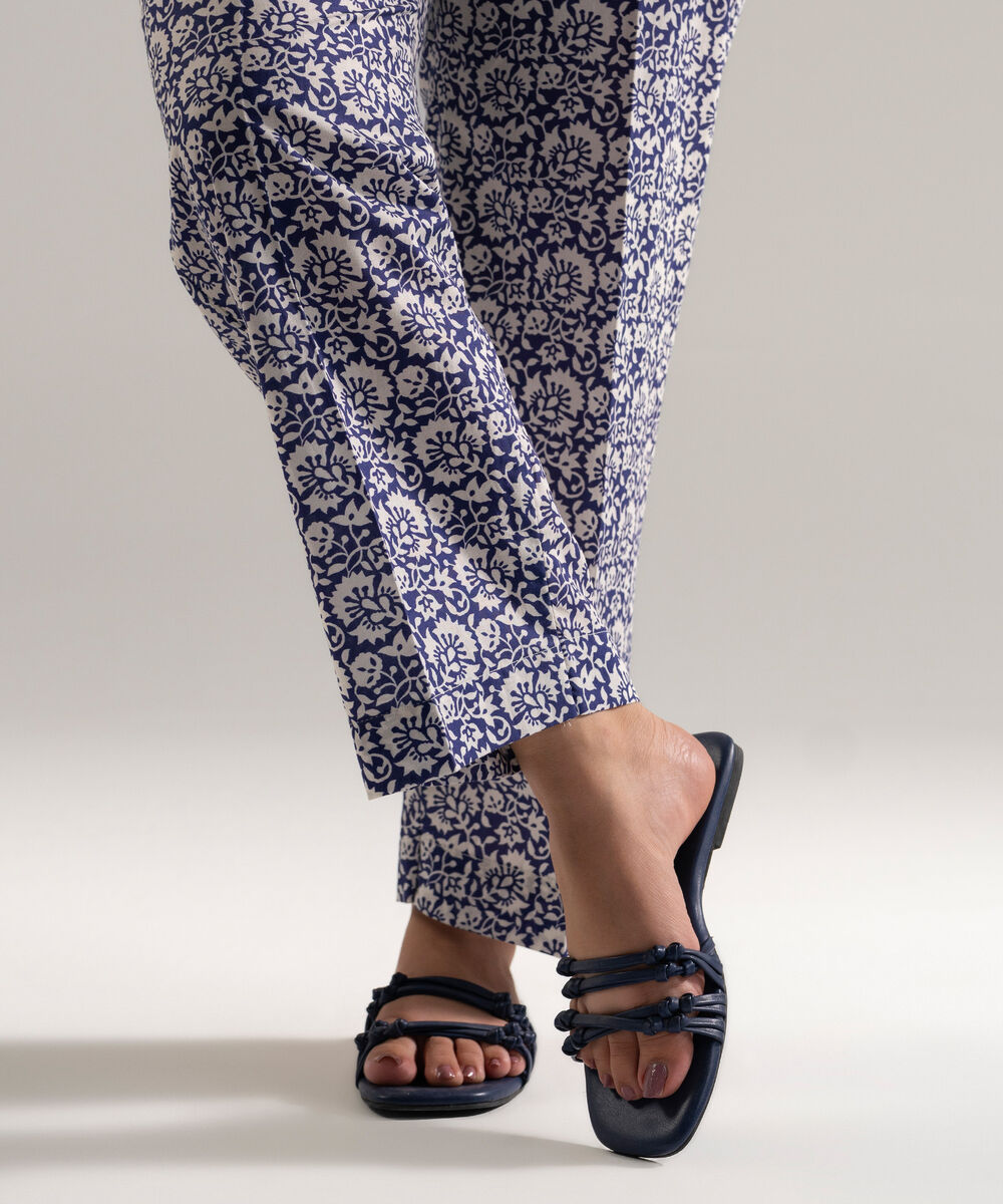 Women's RTW Cambric Printed Blue Straight Pants