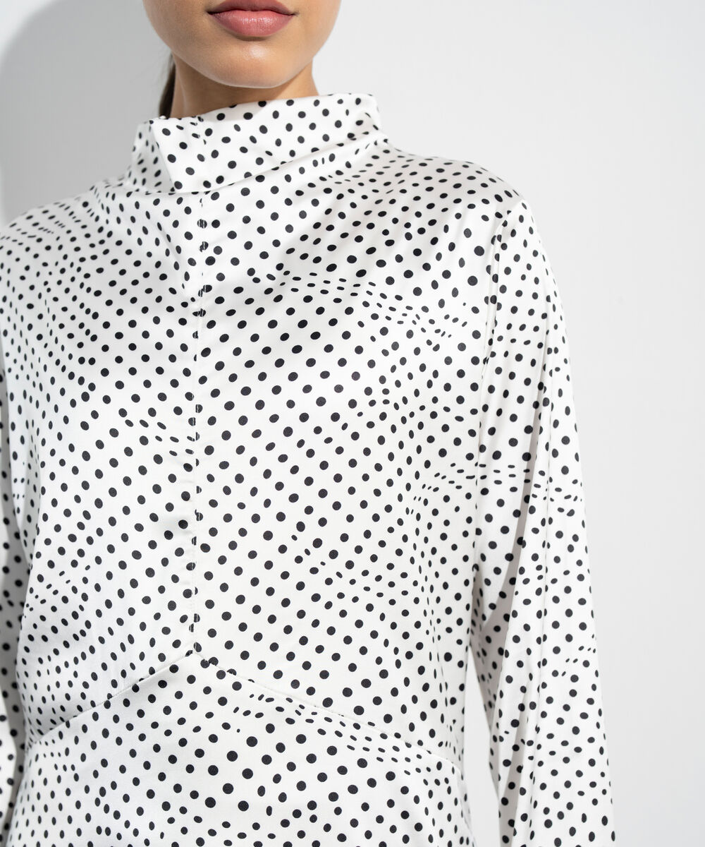 Women's Western White And Black Polka Dot Satin Dress
