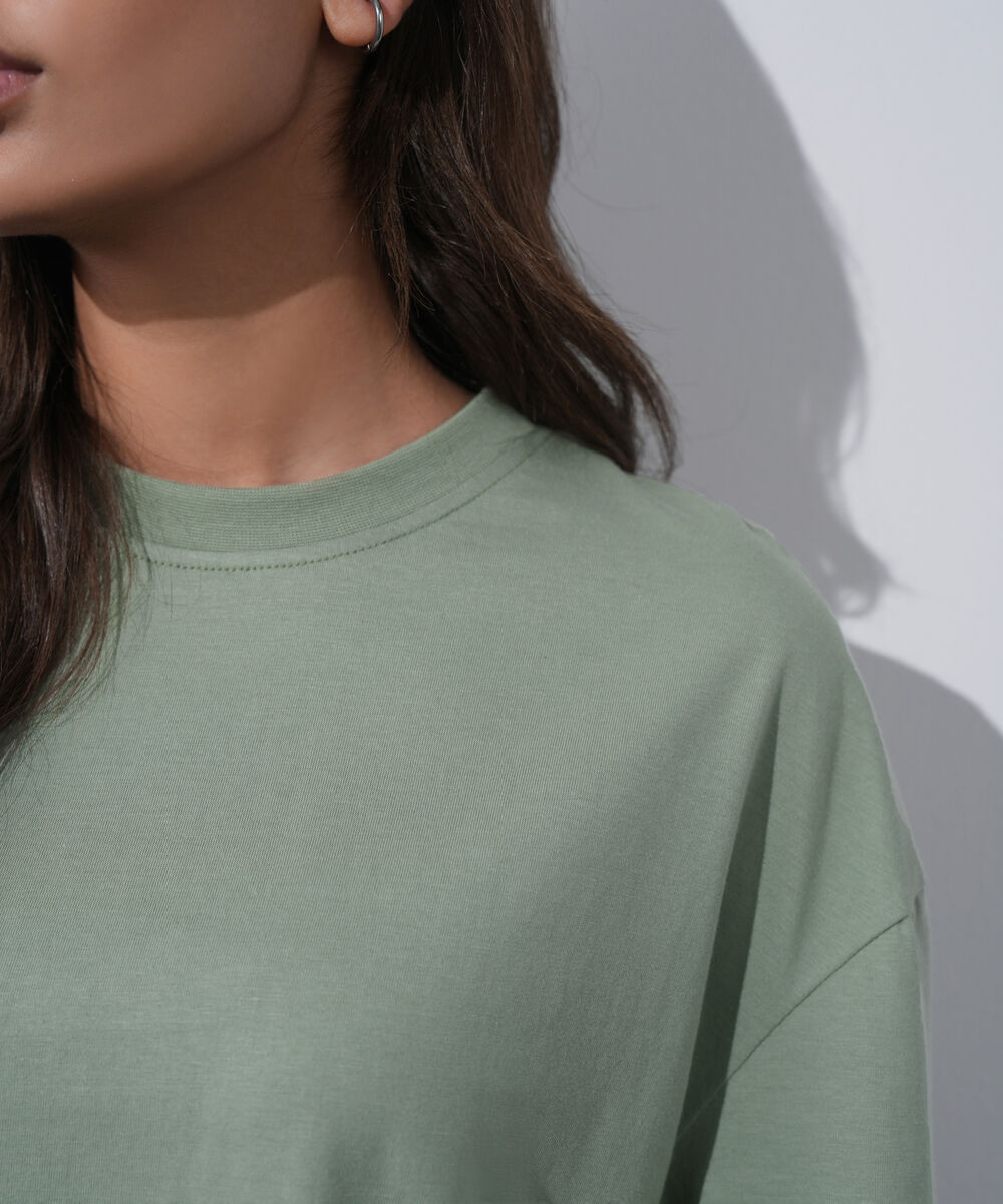 Women's Western Wear Green Loose Fit T-Shirt