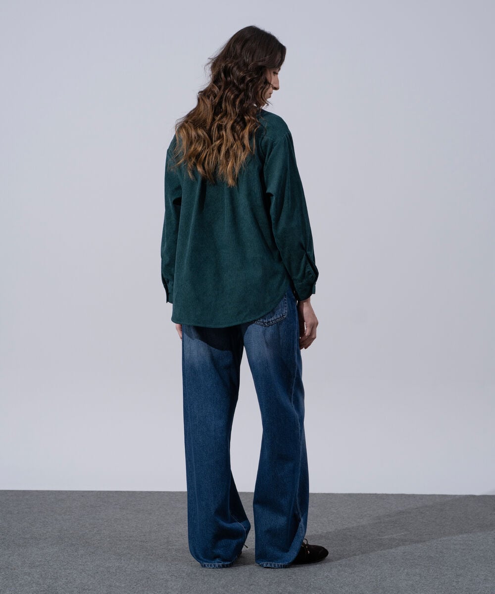 Women's Western Wear Teal Polyester Button Through Corduroy Shirt