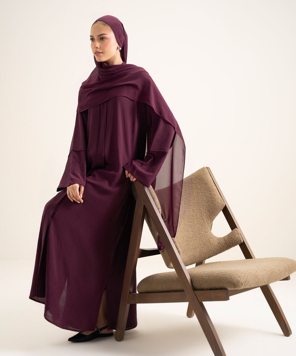 Women's Maroon Textured Abbaya Set