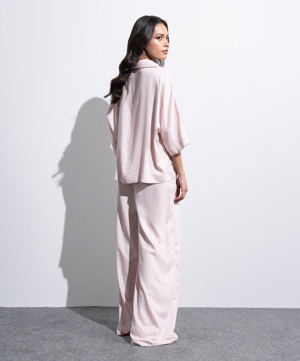 Women's Western Light Pink Loose-Fit Top With Kimono Sleeve