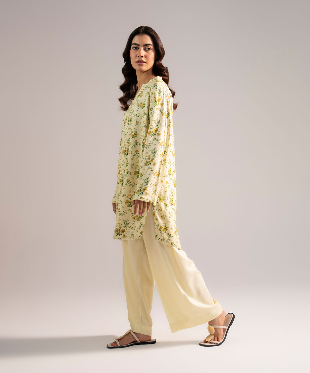 Women's RTW Arabic Lawn Printed Pale Yellow 2 Piece Suit