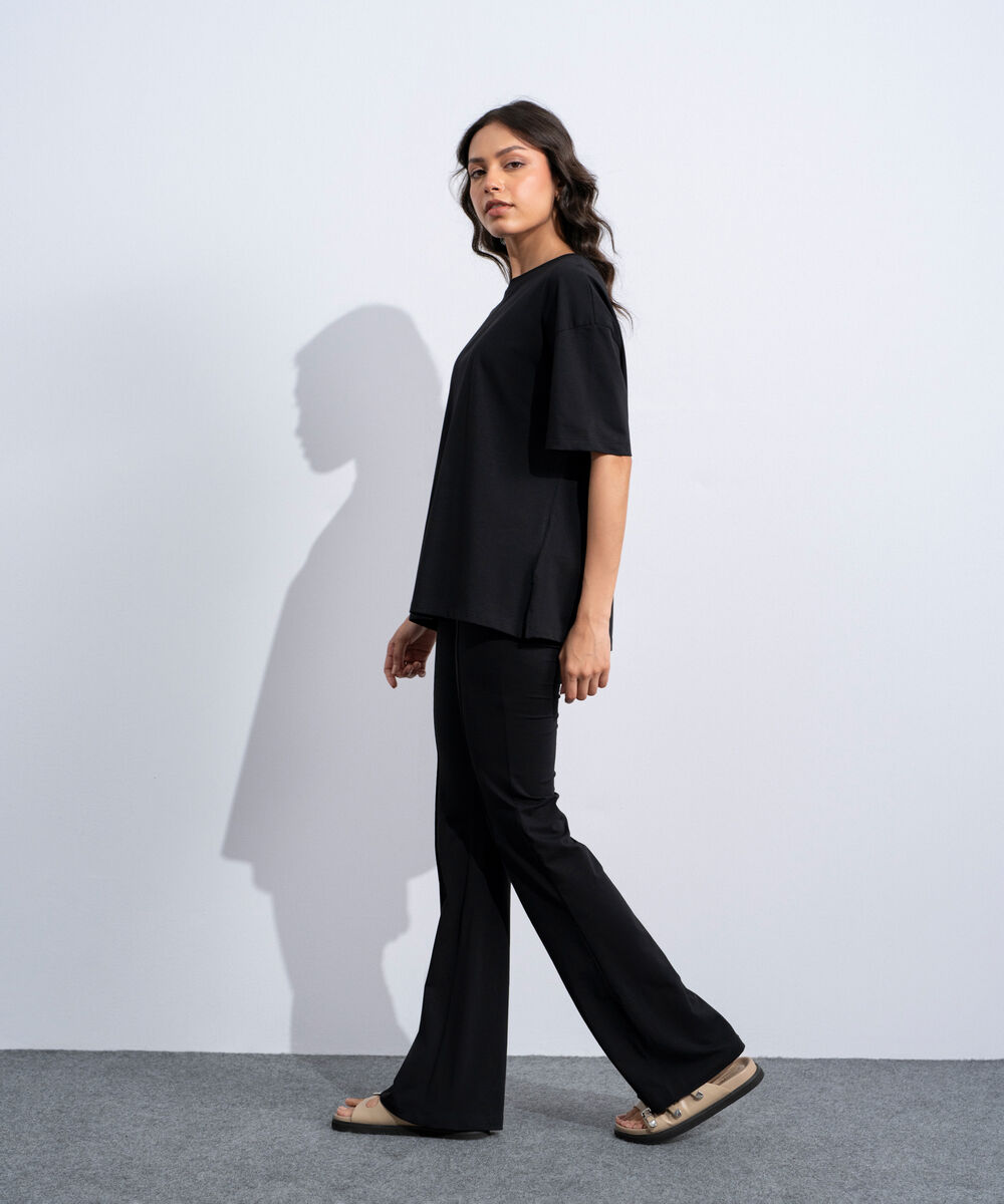 Women's Western Black Stretchy Flared Trousers