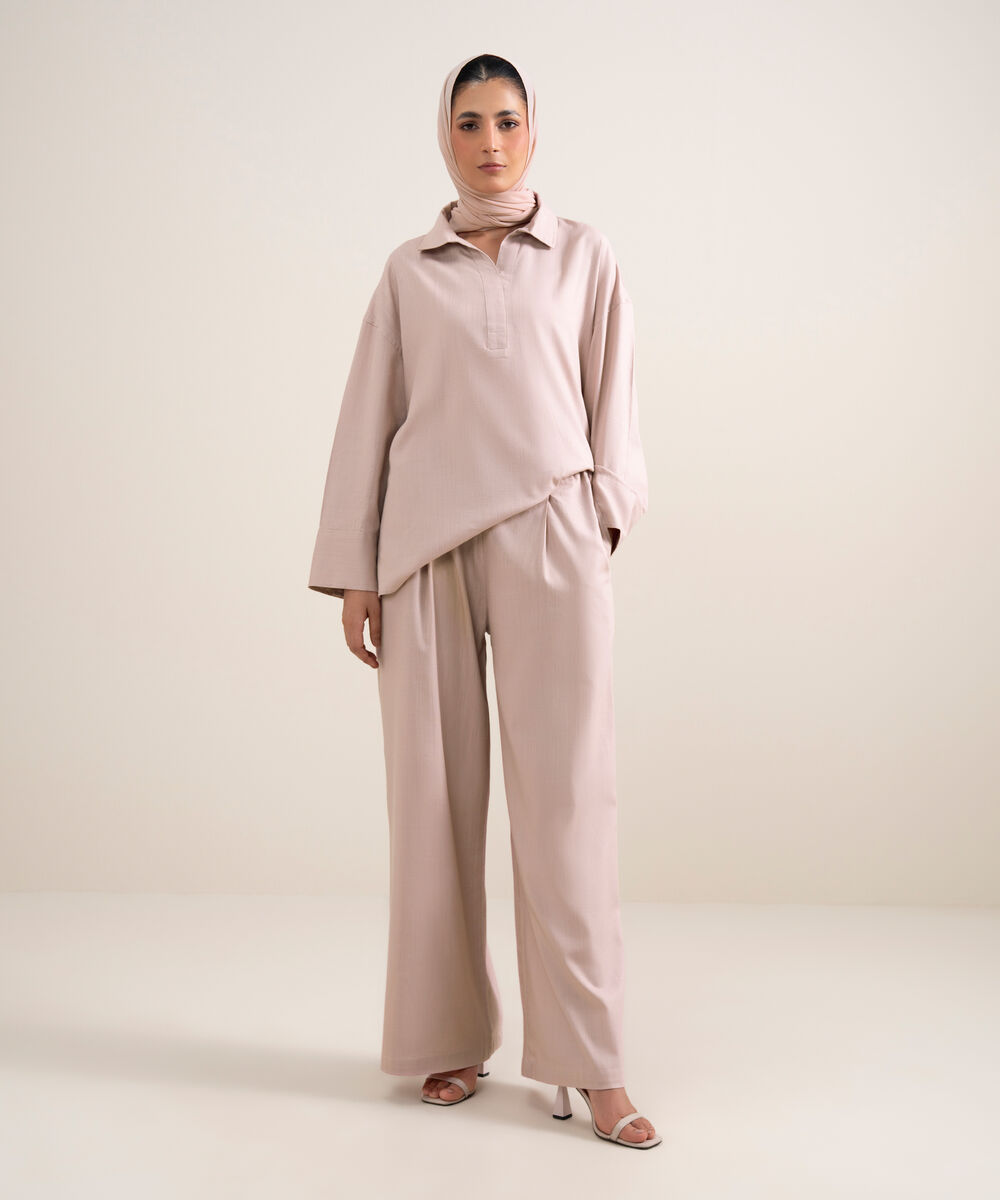 Women's Dusty Pink Loose Fit Pleated Pants