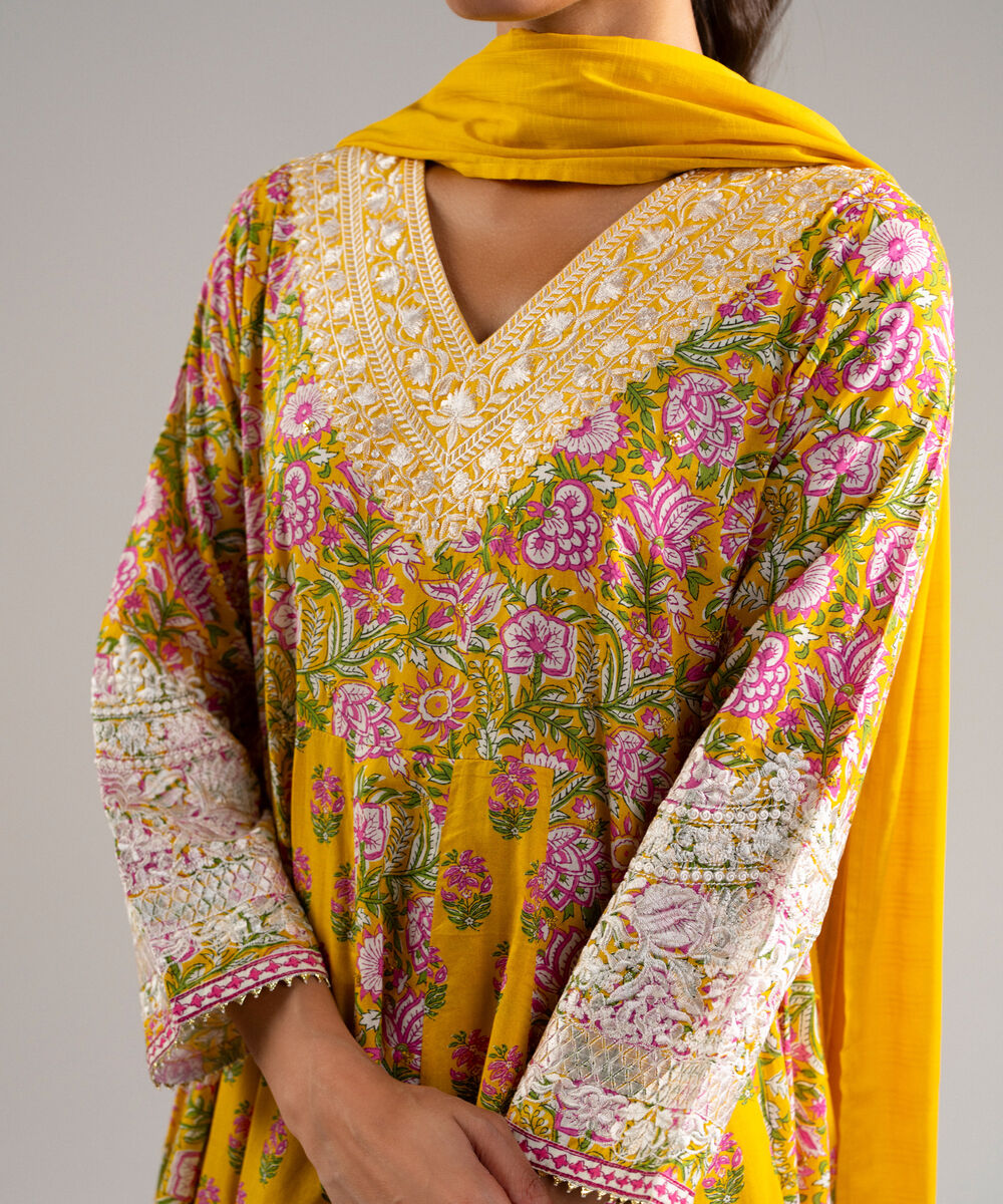 Women's RTW Lawn Embroidered Yellow 3 Piece Suit