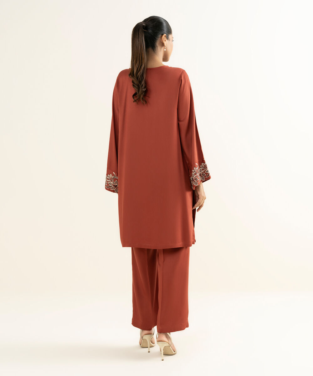 Women's RTW Bedford  Embroidered Rust Straight Shirt