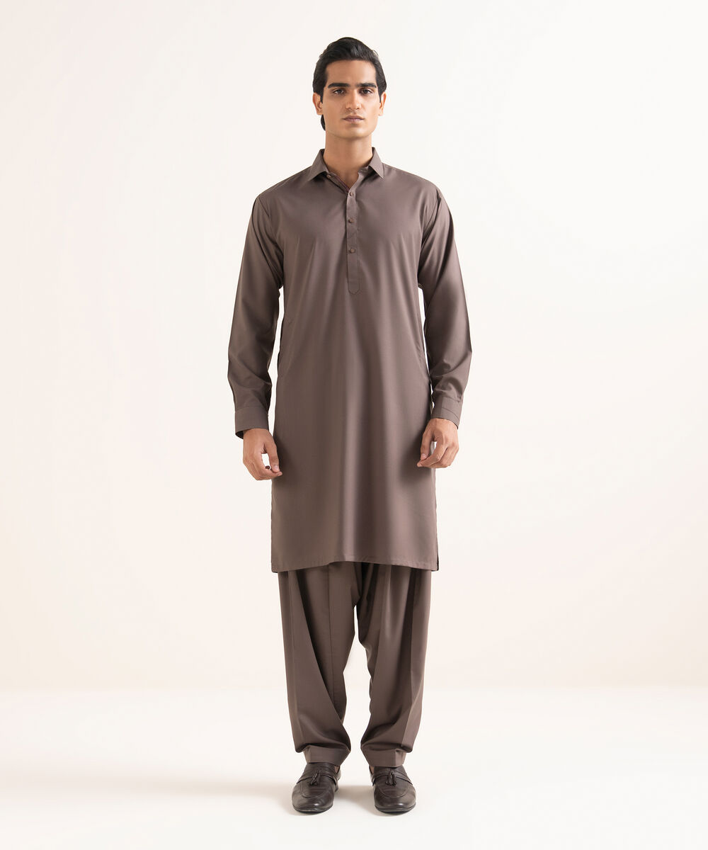 Men's Stitched Premium Wash & Wear Brown Suit