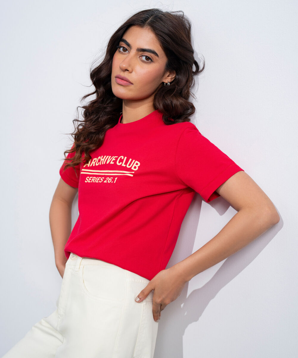 Women's Western Red Graphic T-Shirt In Mercerized Cotton Jersey