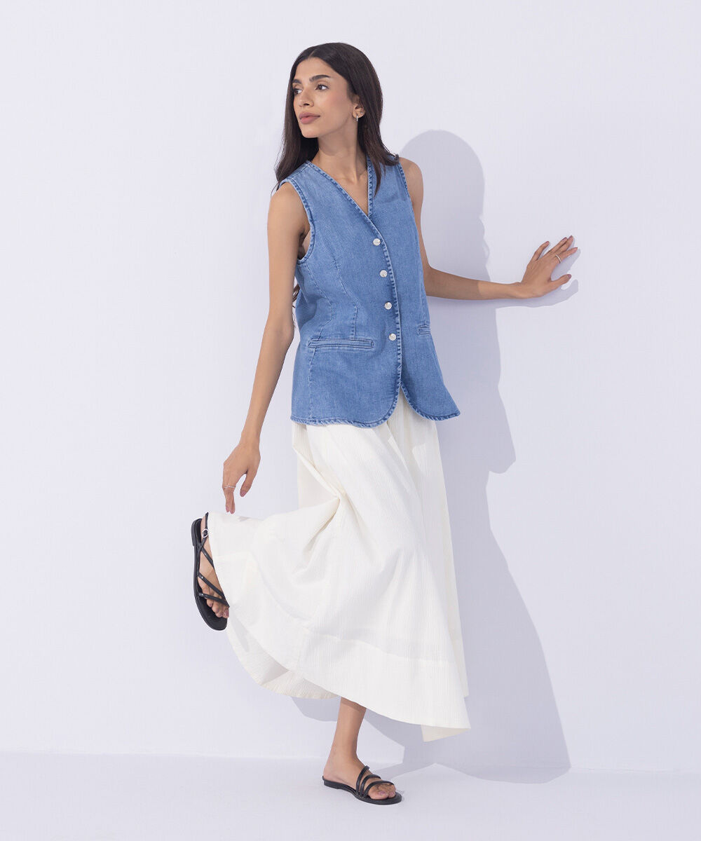 Women's Western Wear Blue Denim Waistcoat