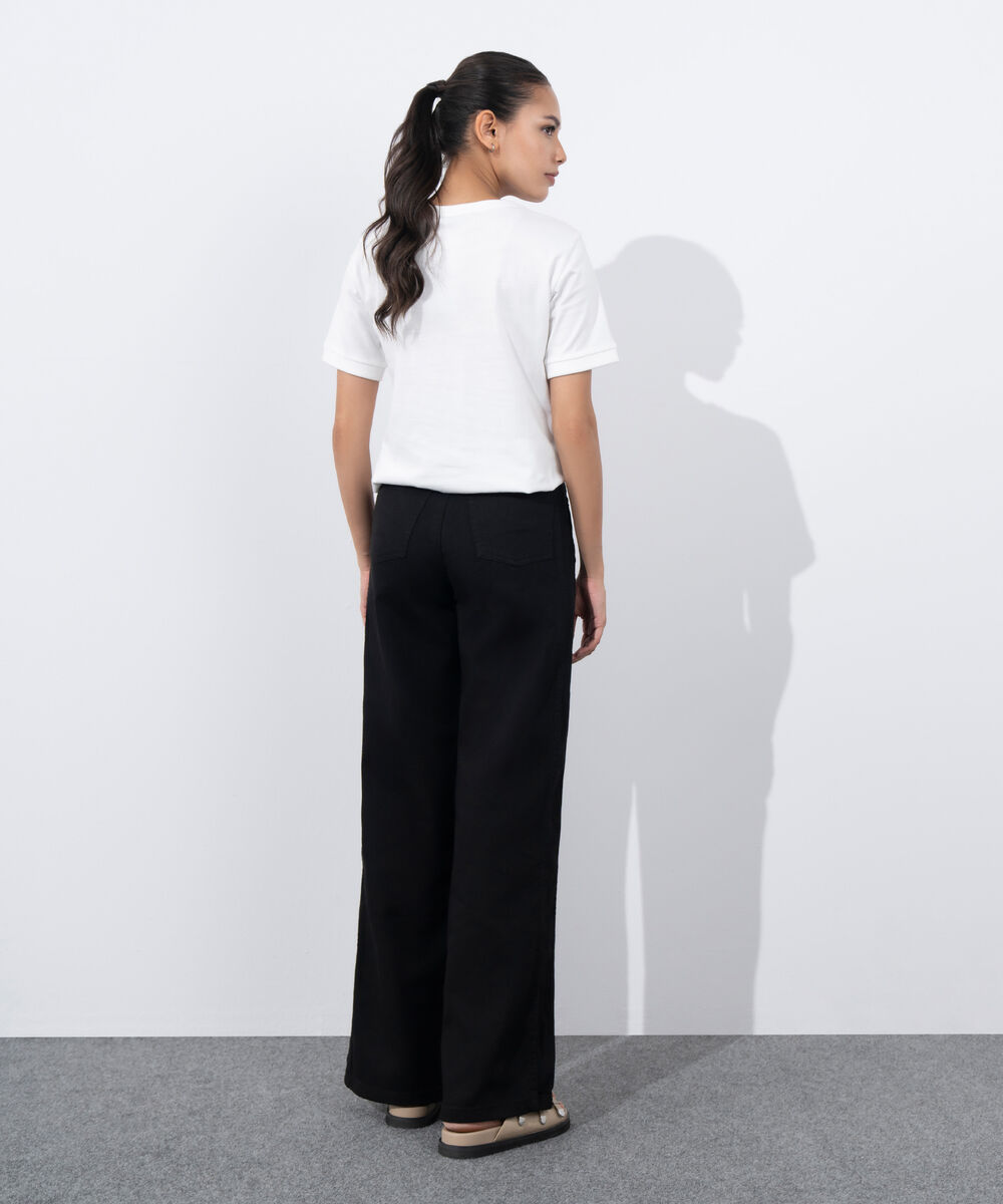 Women's Western Wear Black Wide-Leg Twill Trousers
