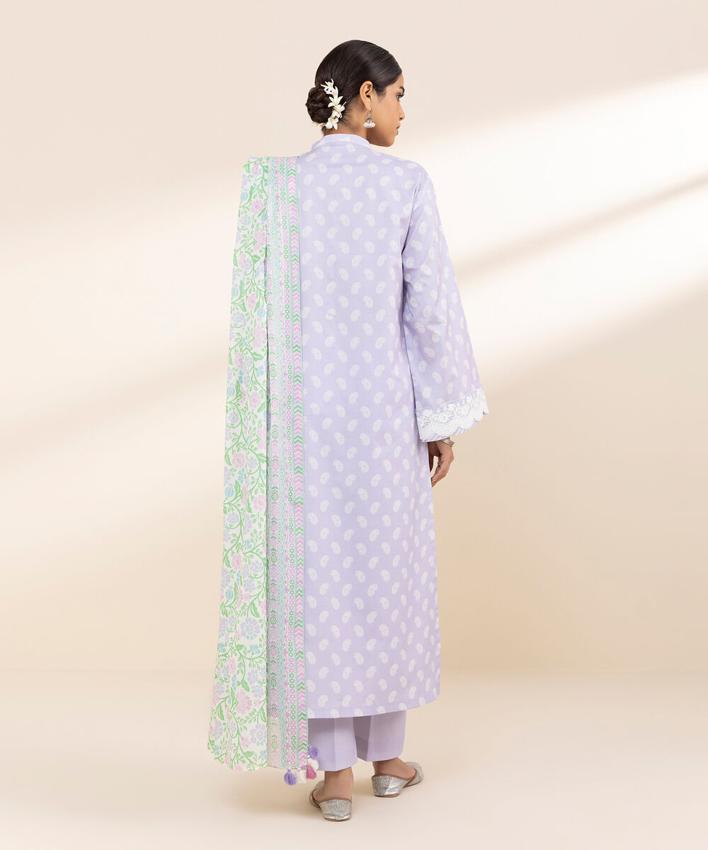 Women's Unstitched Lawn Printed Purple 3 Piece Suit